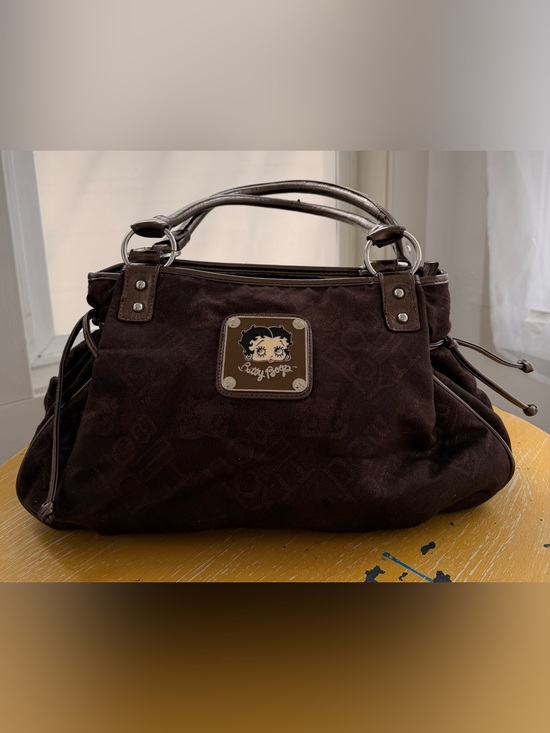 Betty Boop Handbags - Betty Boop Dark Brown Logo Handbag with Metallic Handles